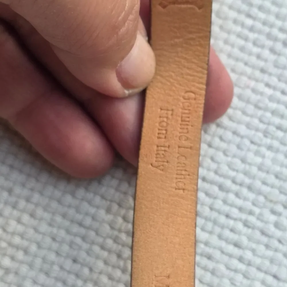Thin extra long tan 100% leather belt